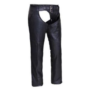 American Top Black Genuine Leather Biker Riding Motorcycle Chaps Adult Size L